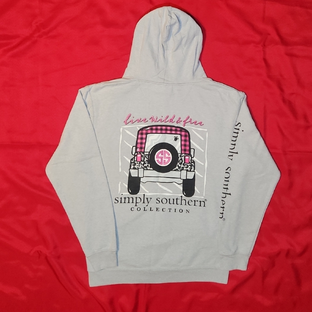 Women's Large Simply Southern Light Gray Hoodie Jeep Pink Plaid, Cheetah Design